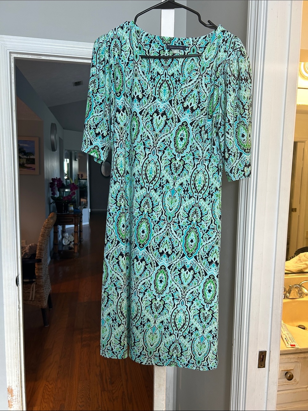 Tommy Hilfiger Aqua, Black & Lime Paisley Midi Dress